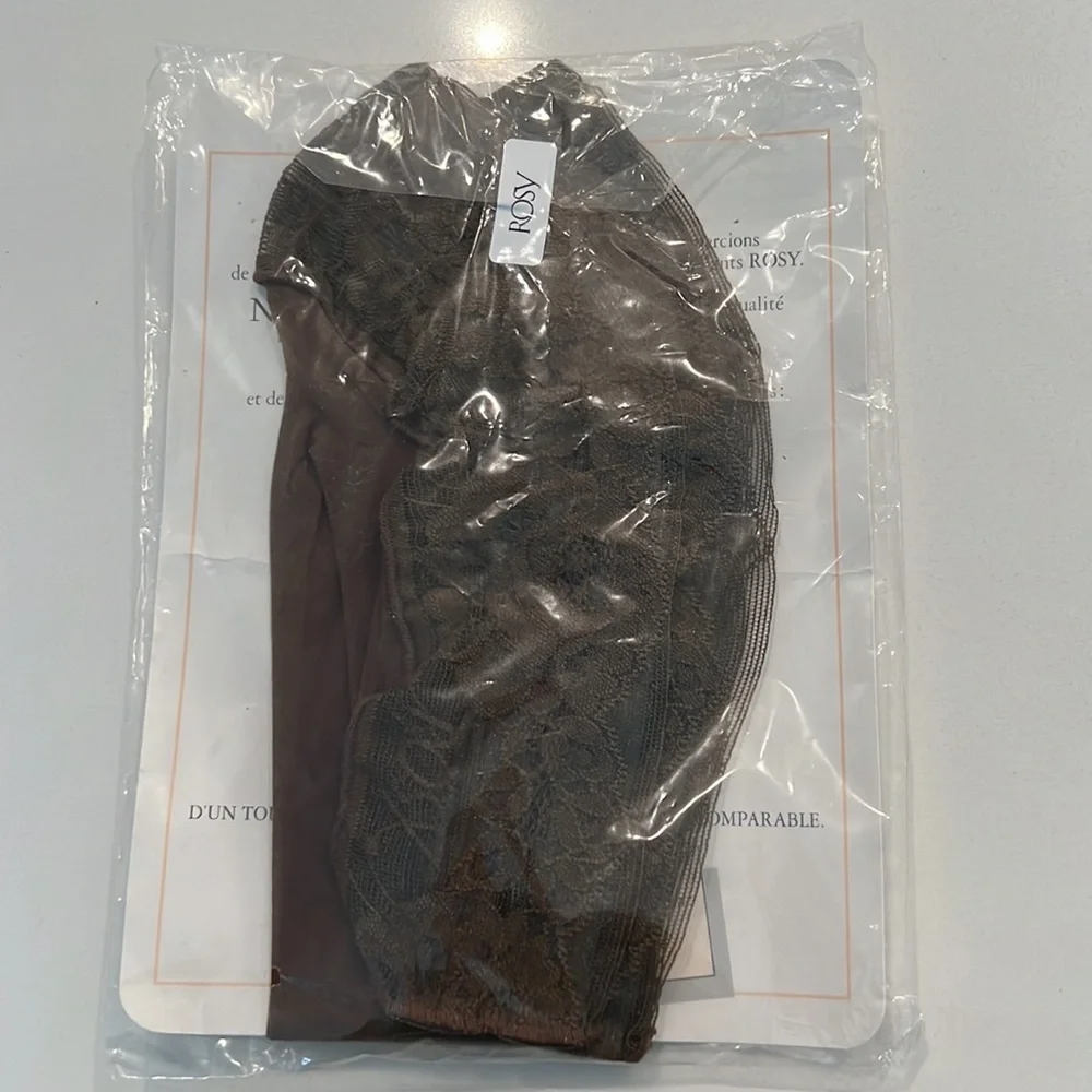 NWT ROSY Chocolate Brown NEW Vintage French 80s stockings stay-up lace top